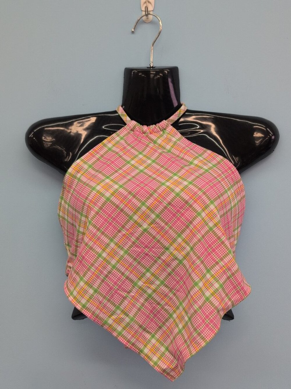 Victoria Secret Pink x Frankies Bikinis Maya Halter Bikini Top Medium Pink Plaid